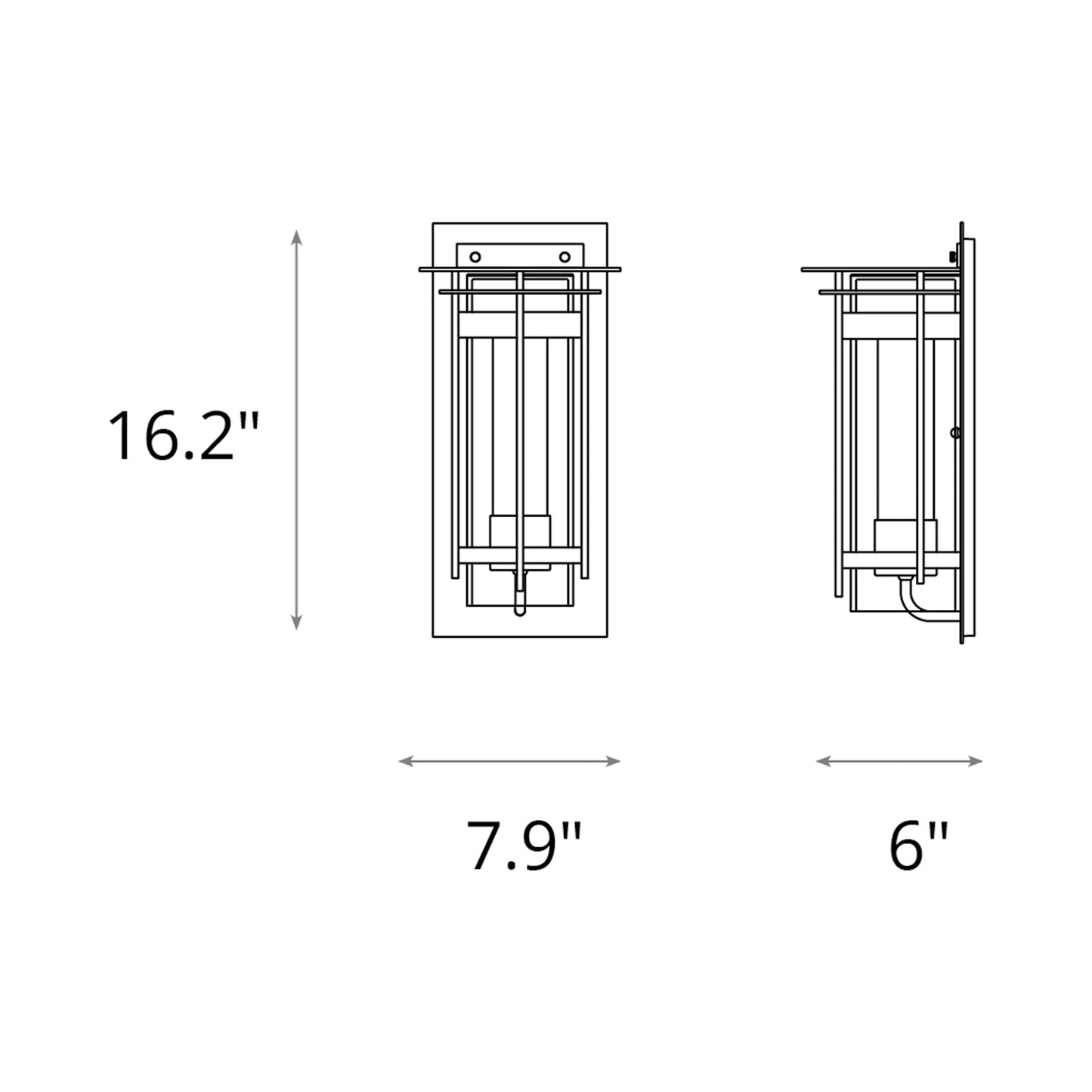 Torch Outdoor Wall Light with Top Plate - line drawing.