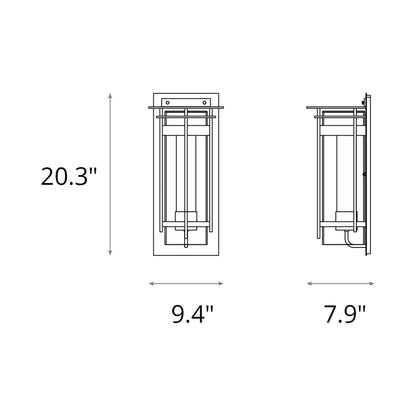 Torch Outdoor Wall Light with Top Plate - line drawing.