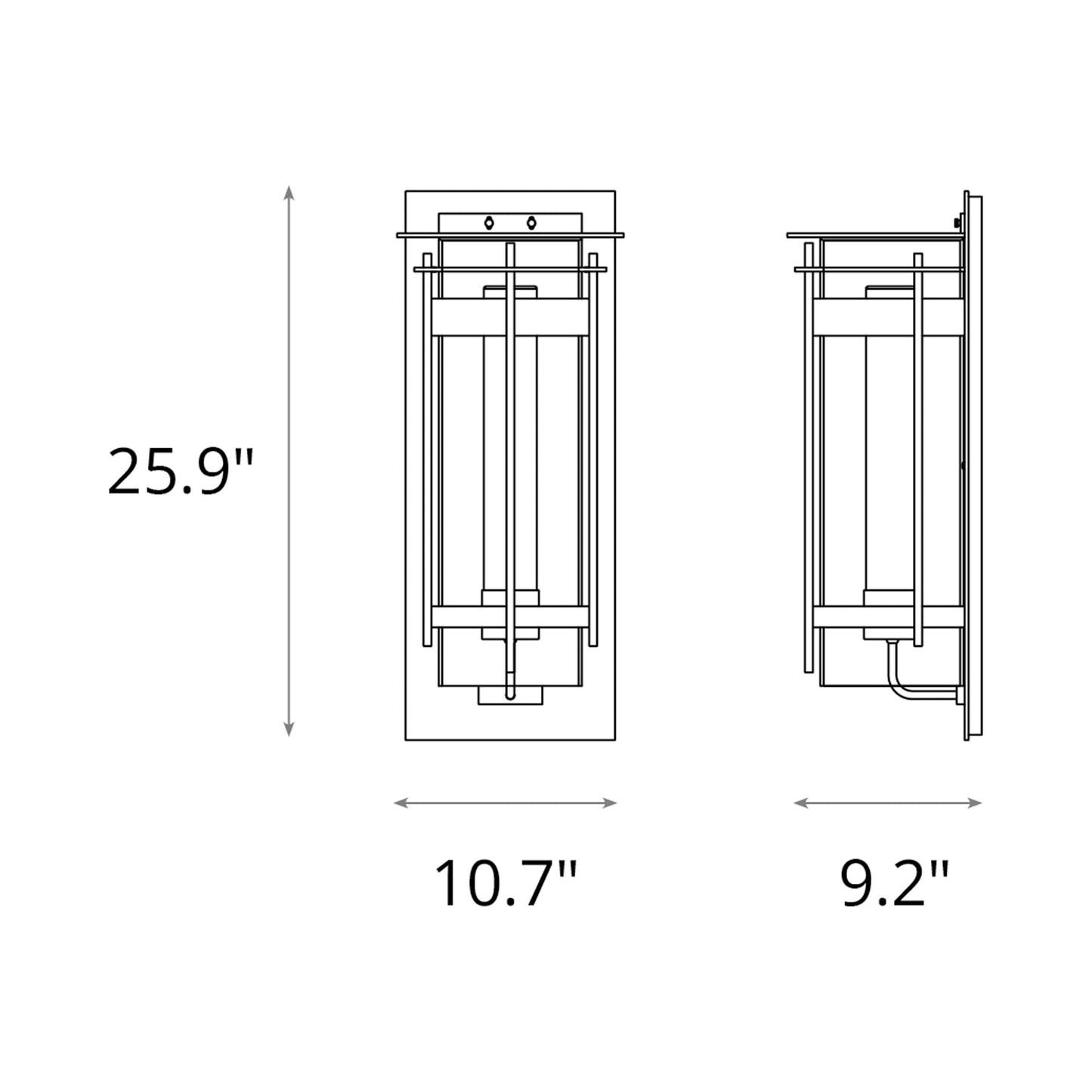 Torch Outdoor Wall Light with Top Plate - line drawing.