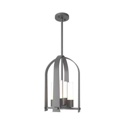 Triomphe Outdoor Pendant Light in Coastal Burnished Steel/Opal Glass.