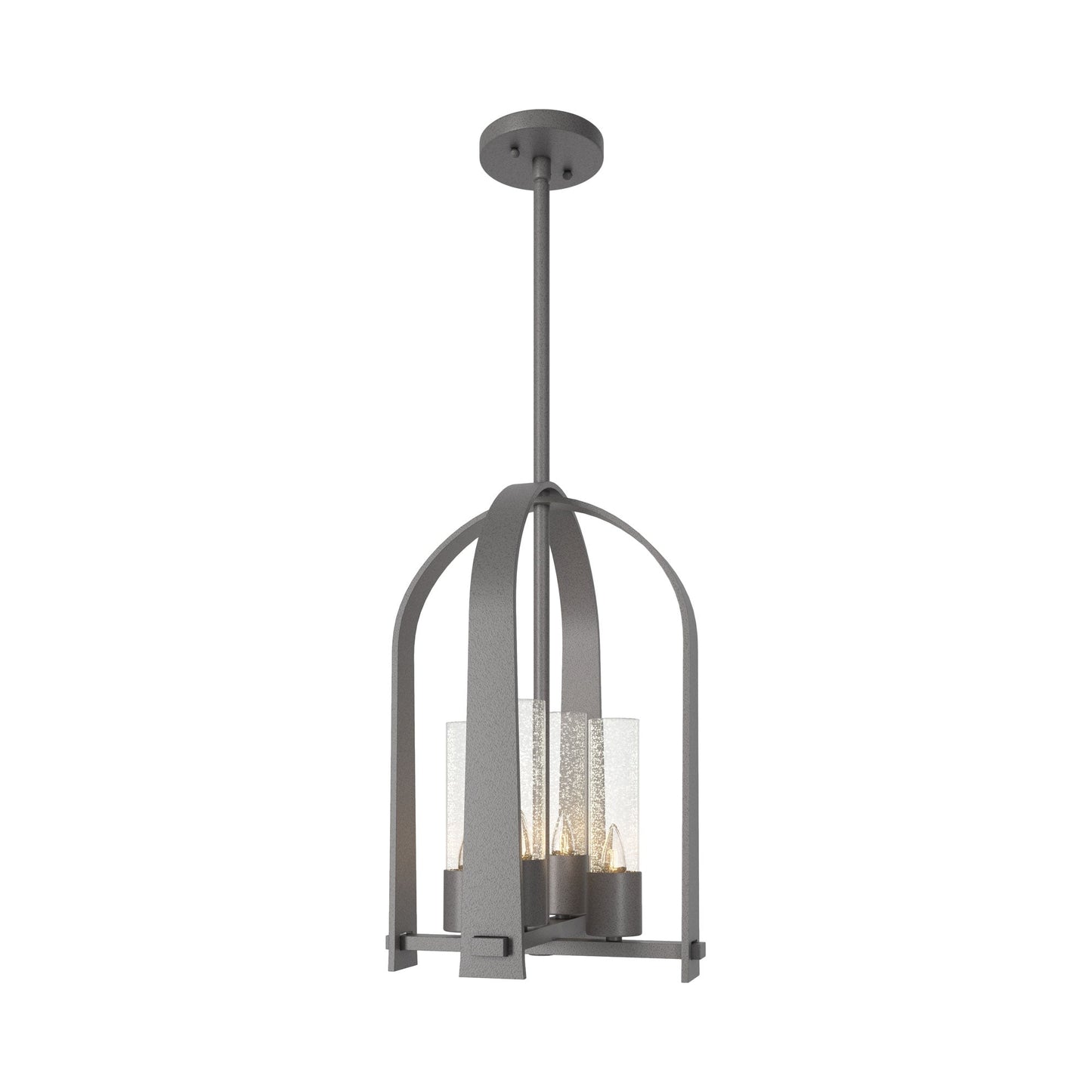 Triomphe Outdoor Pendant Light in Coastal Burnished Steel/Seeded Clear Glass.