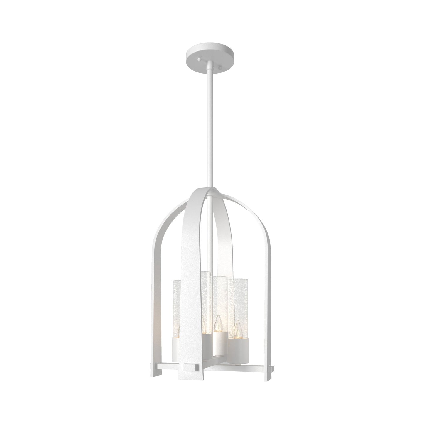 Triomphe Outdoor Pendant Light in Coastal White/Seeded Clear Glass.