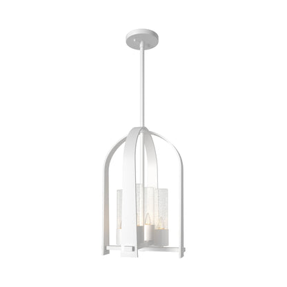 Triomphe Outdoor Pendant Light in Coastal White/Seeded Clear Glass.