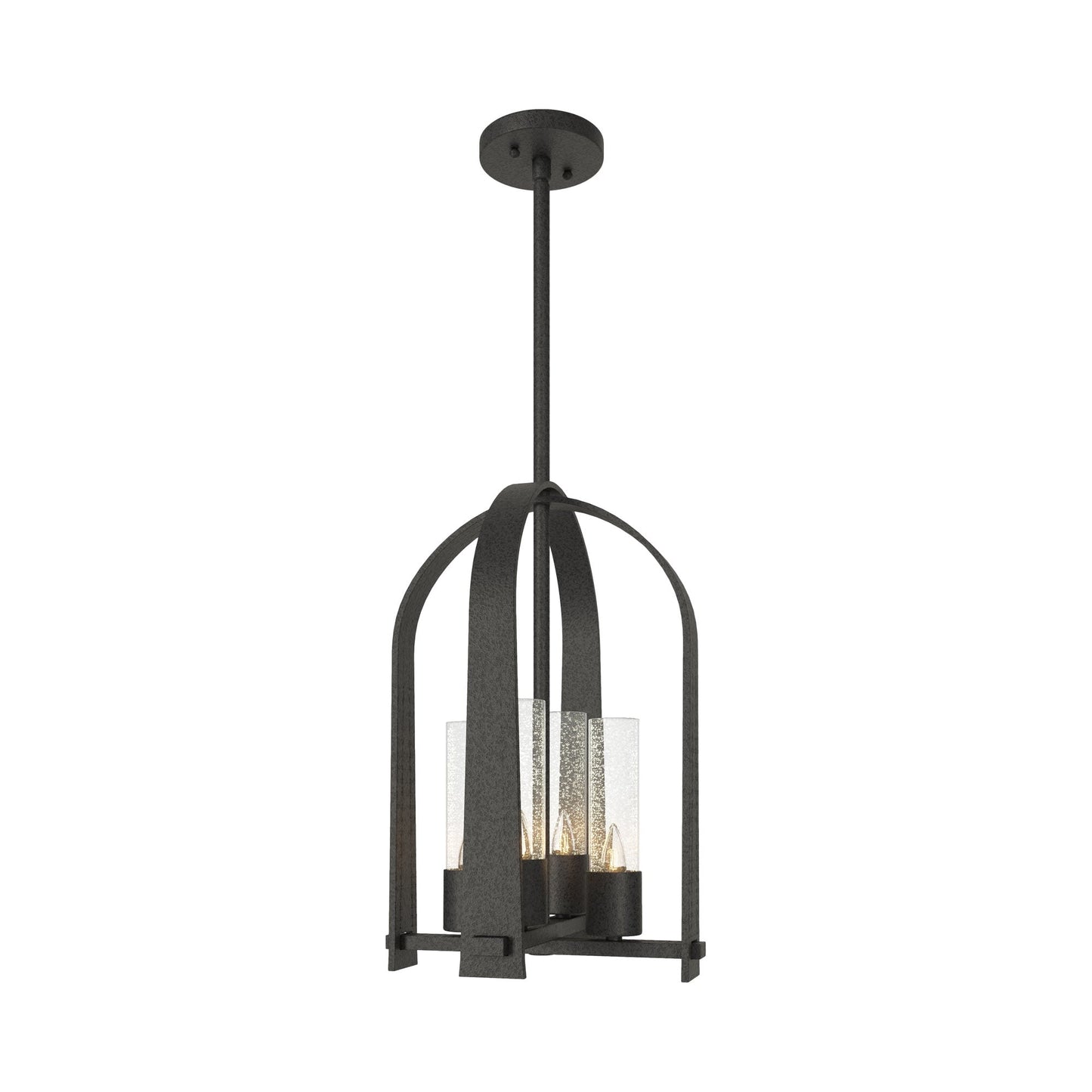Triomphe Outdoor Pendant Light in Natural Iron/Seeded Clear Glass.