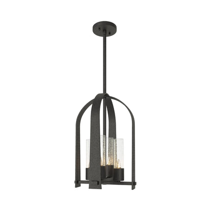 Triomphe Outdoor Pendant Light in Natural Iron/Seeded Clear Glass.