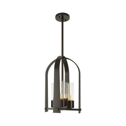Triomphe Outdoor Pendant Light in Oil Rubbed Bronze/Seeded Clear Glass.