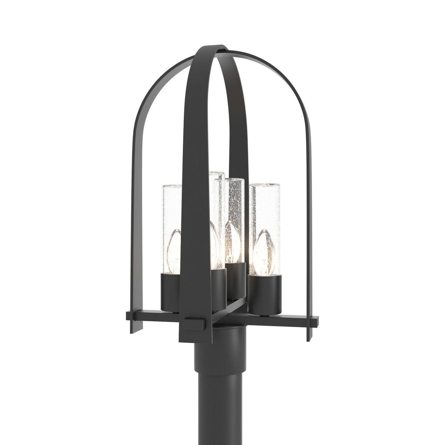 Triomphe Outdoor Post Light in Coastal Black/Seeded Clear Glass.