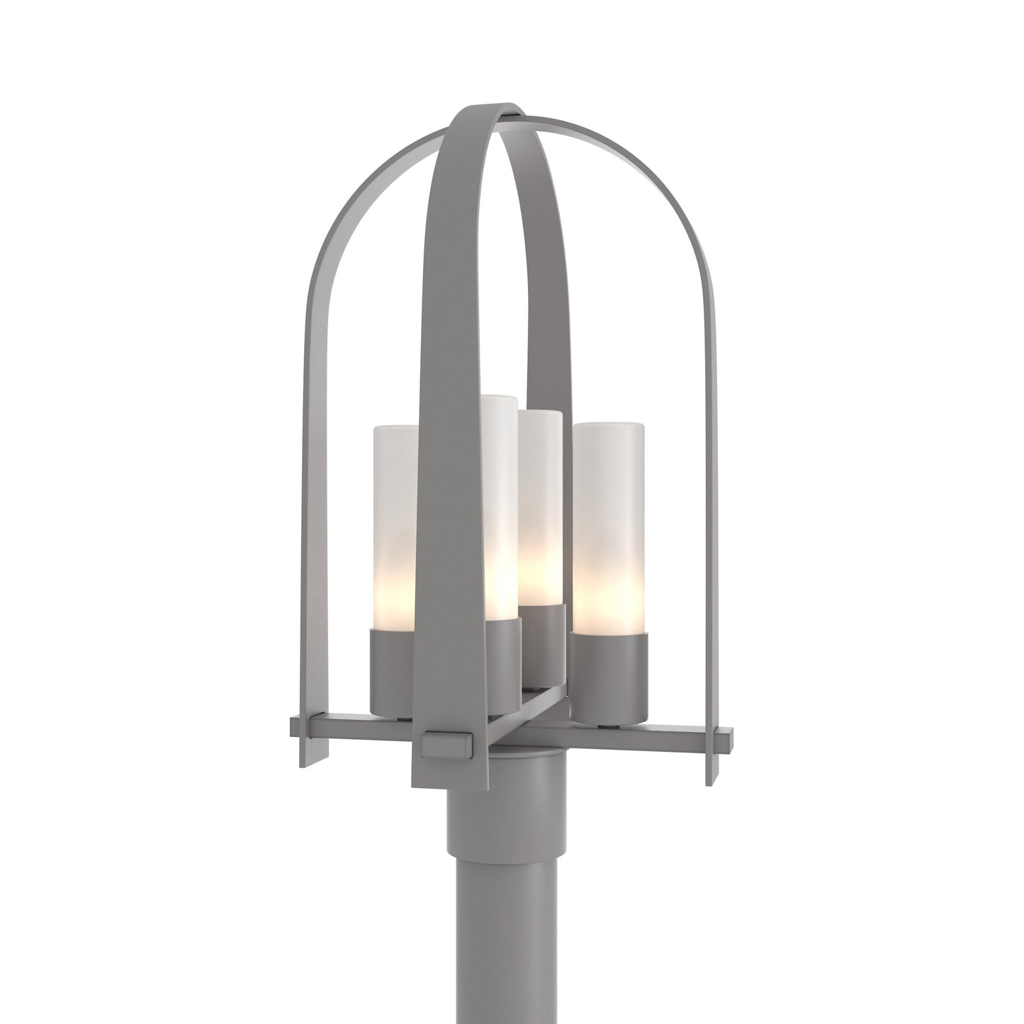 Triomphe Outdoor Post Light in Coastal Burnished Steel/Opal Glass.