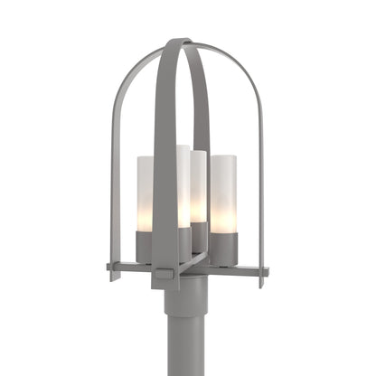 Triomphe Outdoor Post Light in Coastal Burnished Steel/Opal Glass.
