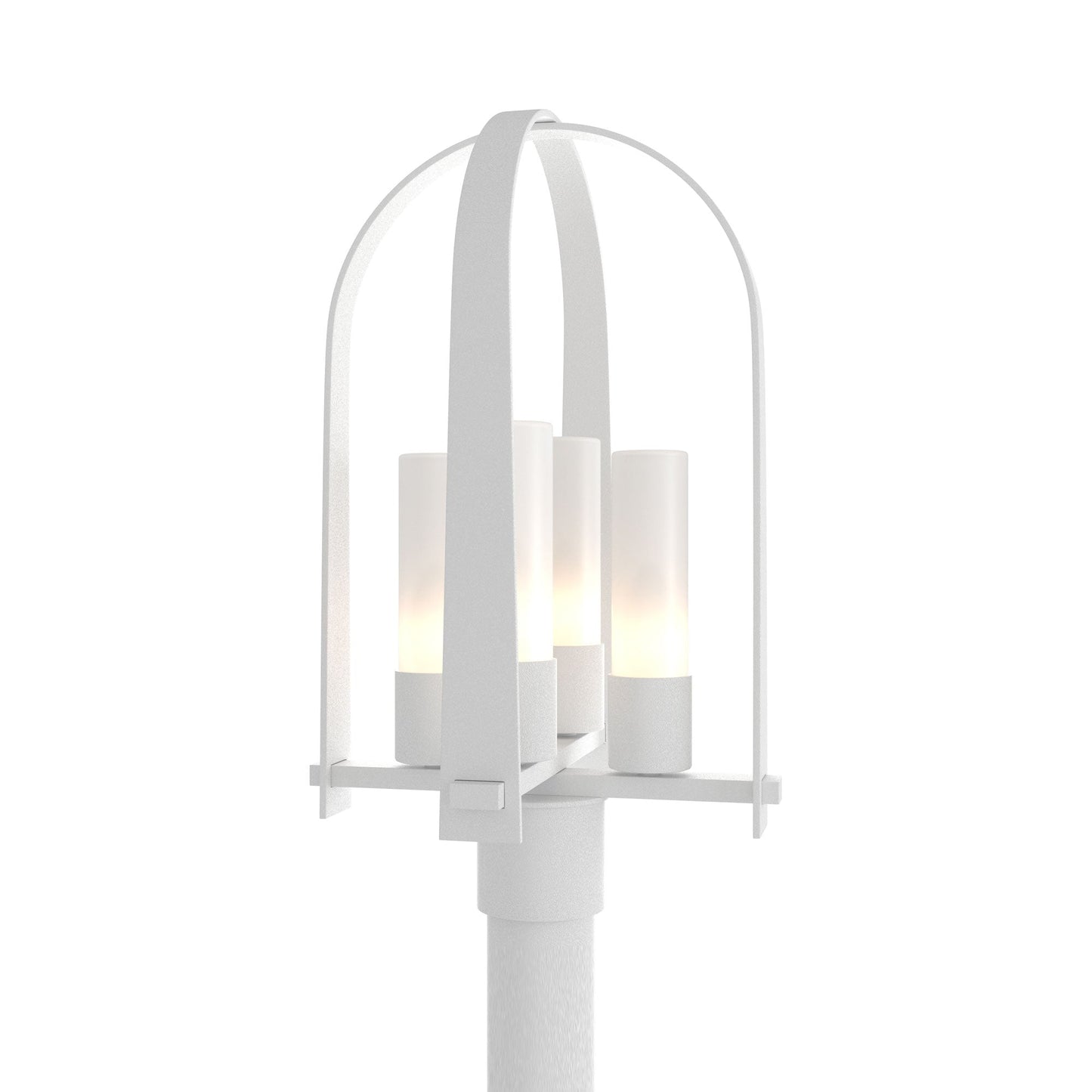 Triomphe Outdoor Post Light in Coastal White/Opal Glass.