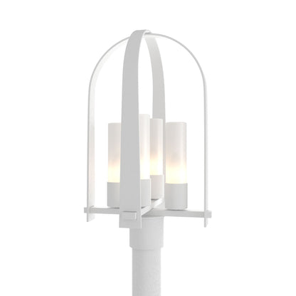 Triomphe Outdoor Post Light in Coastal White/Opal Glass.