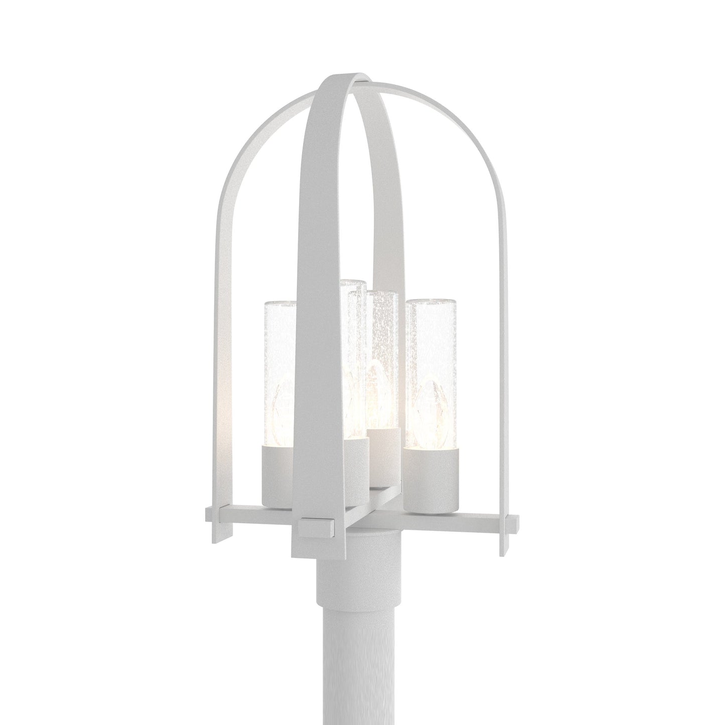 Triomphe Outdoor Post Light in Coastal White/Seeded Clear Glass.