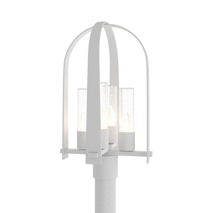 Triomphe Outdoor Post Light in Coastal White/Seeded Clear Glass.