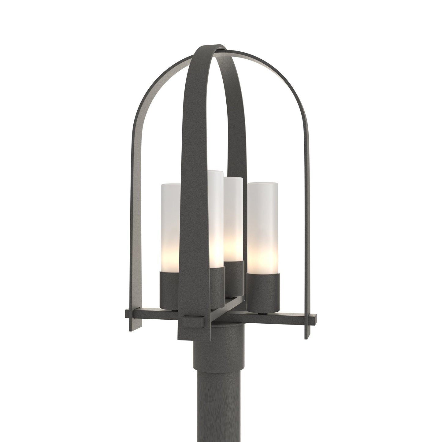 Triomphe Outdoor Post Light in Natural Iron/Opal Glass.