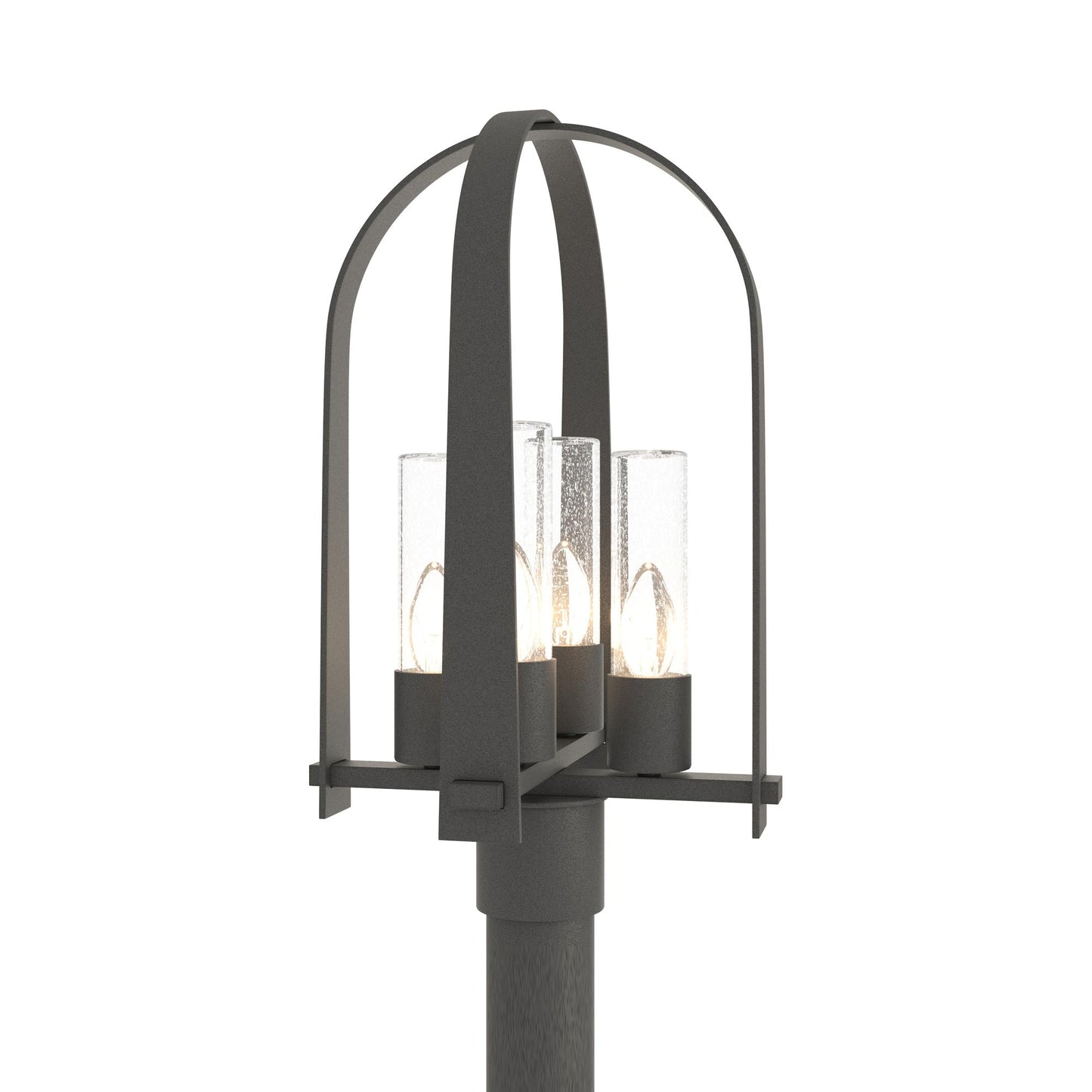 Triomphe Outdoor Post Light in Natural Iron/Seeded Clear Glass.