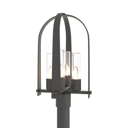 Triomphe Outdoor Post Light in Natural Iron/Seeded Clear Glass.