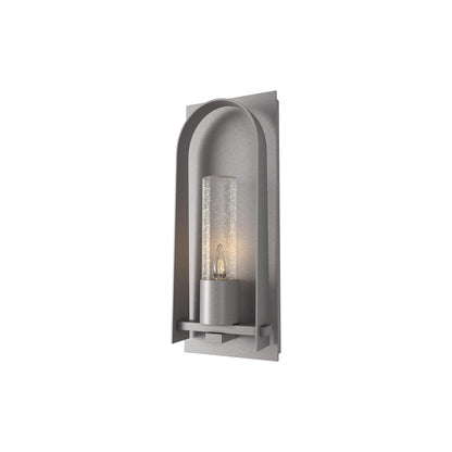Triomphe Outdoor Wall Light in Coastal Burnished Steel/Seeded Clear Glass (16-Inch).