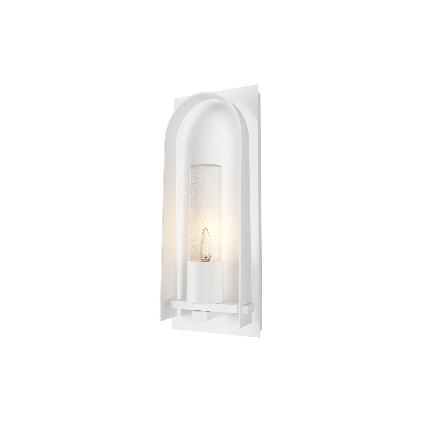 Triomphe Outdoor Wall Light in Coastal White/Seeded Clear Glass (16-Inch).