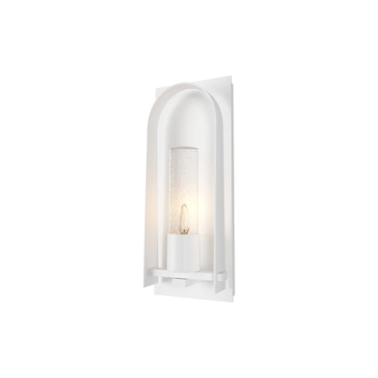 Triomphe Outdoor Wall Light in Coastal White/Seeded Clear Glass (16-Inch).