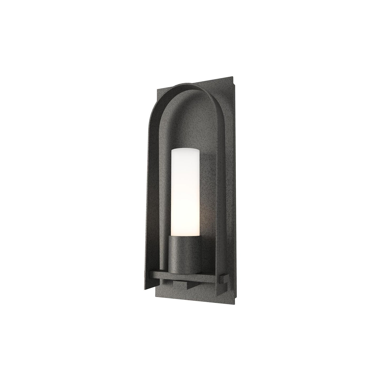 Triomphe Outdoor Wall Light in Natural Iron/Opal Glass (16-Inch).