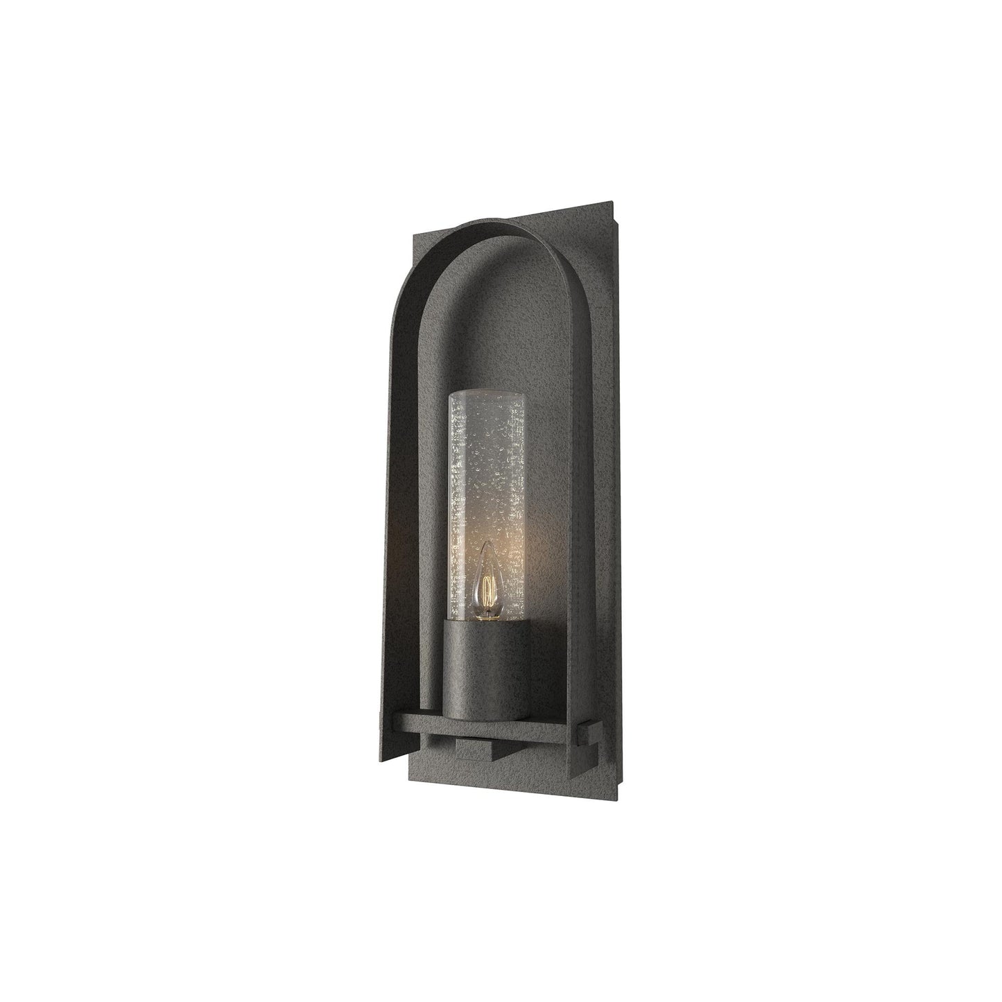 Triomphe Outdoor Wall Light in Natural Iron/Seeded Clear Glass (16-Inch).
