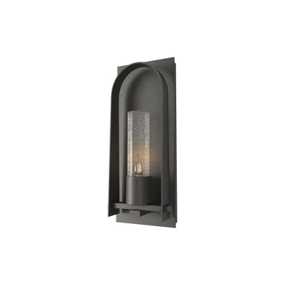 Triomphe Outdoor Wall Light in Natural Iron/Seeded Clear Glass (16-Inch).