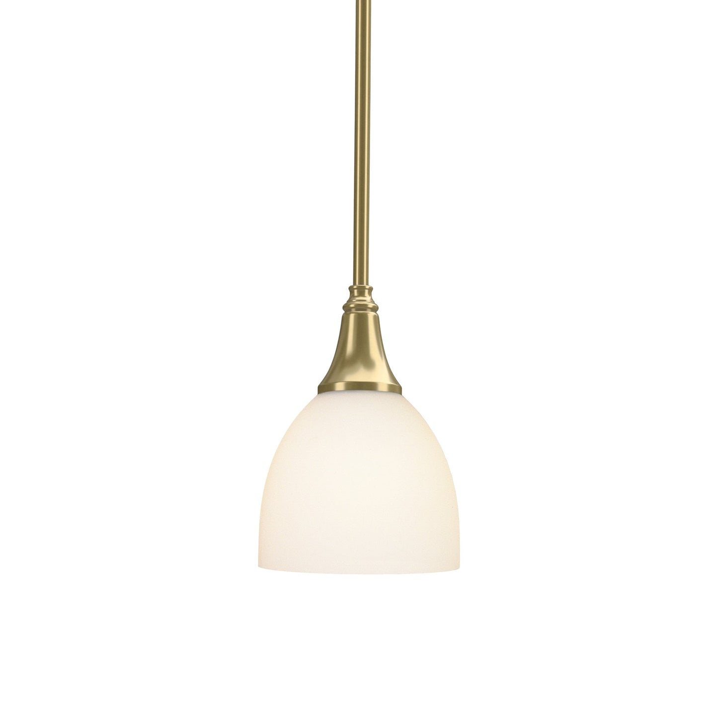 Trumpet Mini Pendant Light in Modern Brass/Opal Glass.
