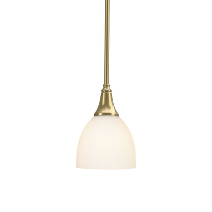 Trumpet Mini Pendant Light in Modern Brass/Opal Glass.