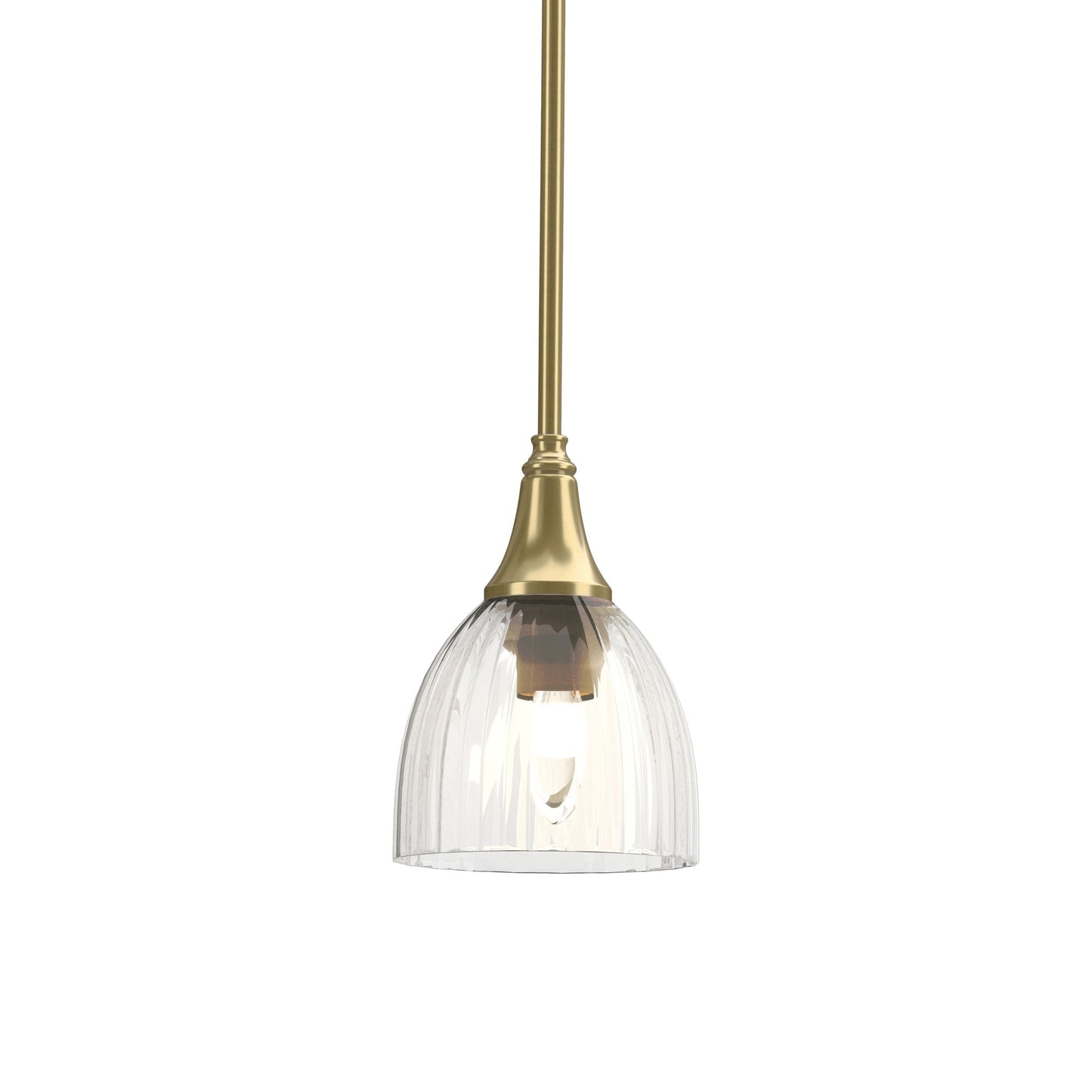 Trumpet Mini Pendant Light in Modern Brass/Water Glass.