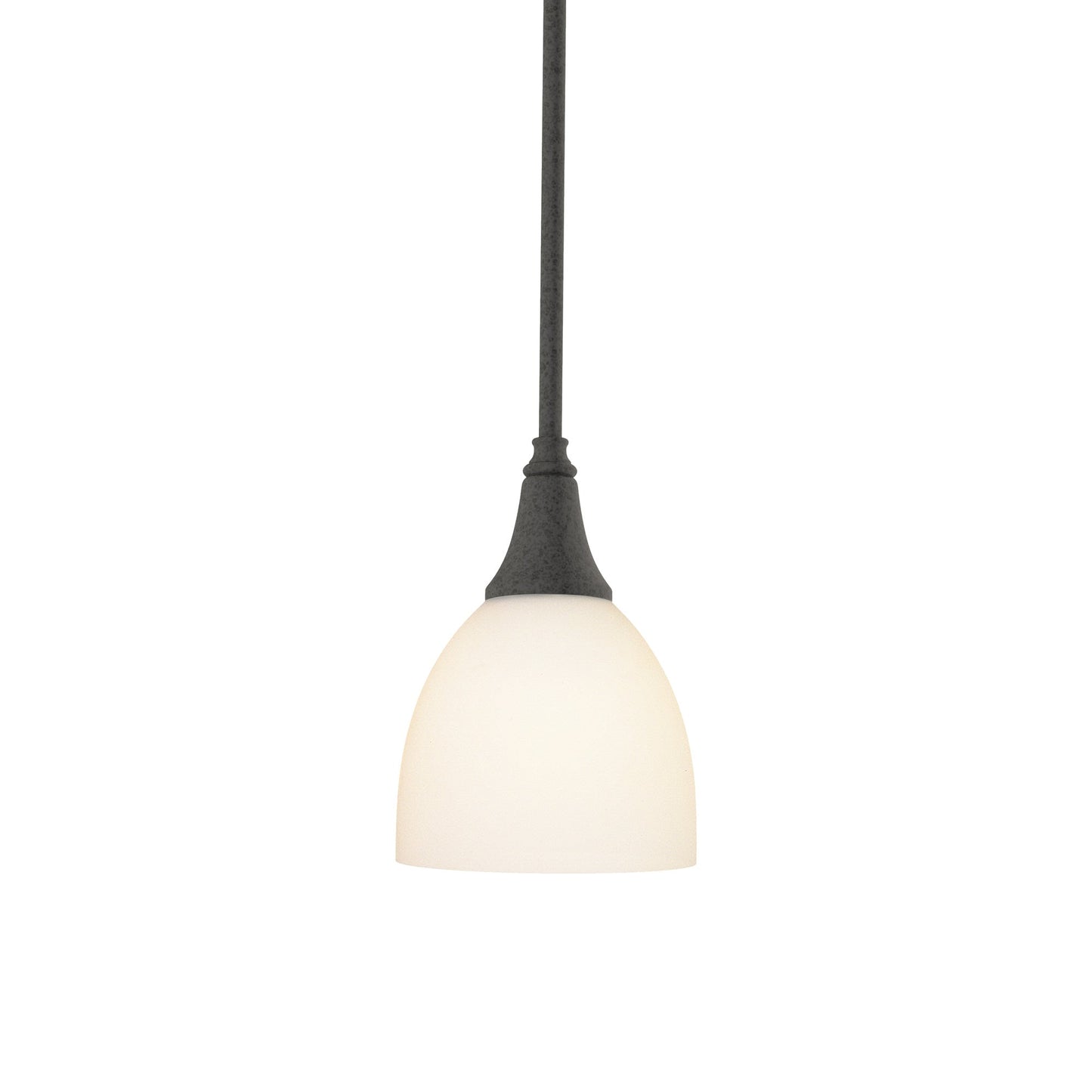 Trumpet Mini Pendant Light in Natural Iron/Opal Glass.