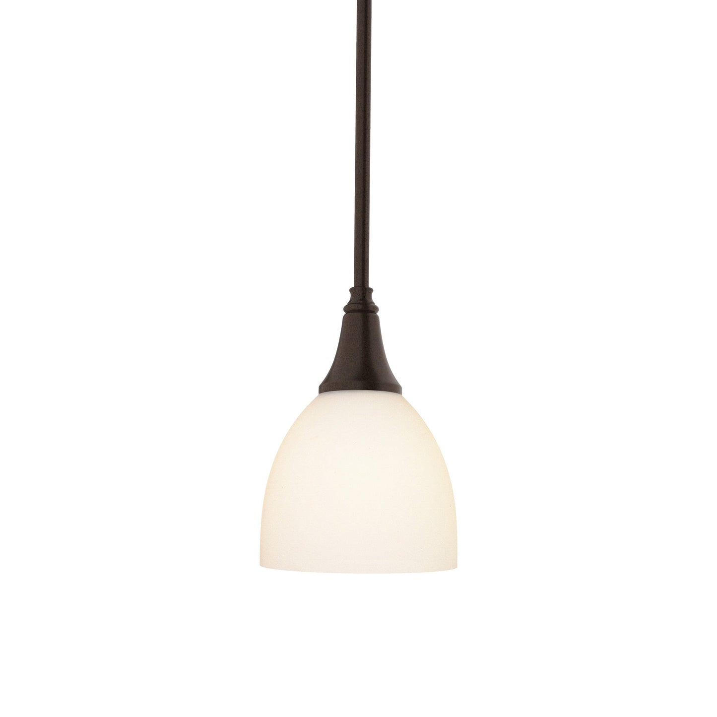 Trumpet Mini Pendant Light in Oil Rubbed Bronze/Opal Glass.