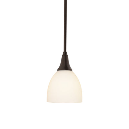Trumpet Mini Pendant Light in Oil Rubbed Bronze/Opal Glass.