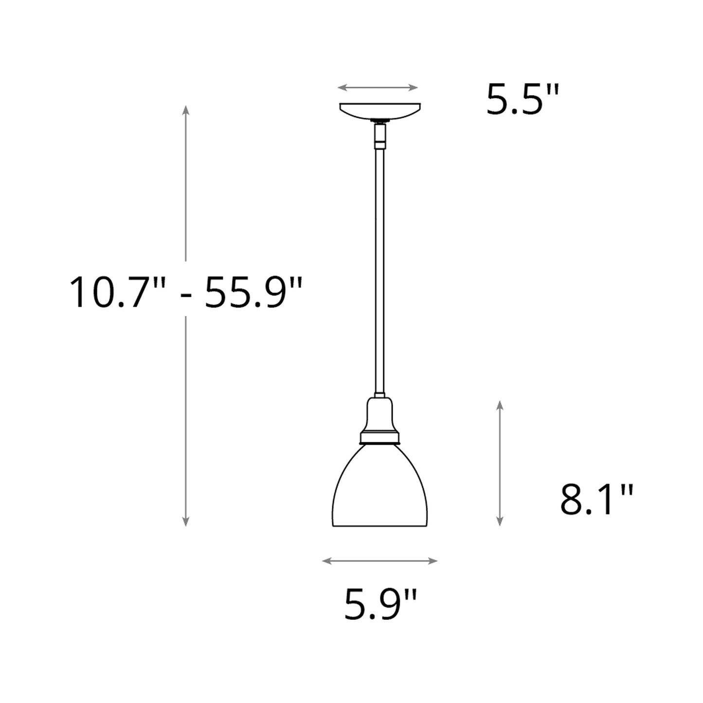 Trumpet Mini Pendant Light - line drawing.