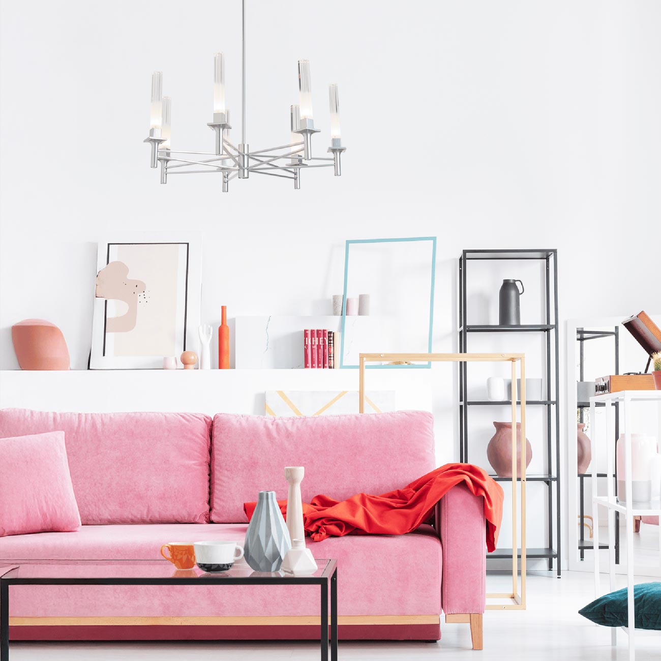 Truss Round Chandelier in living room.