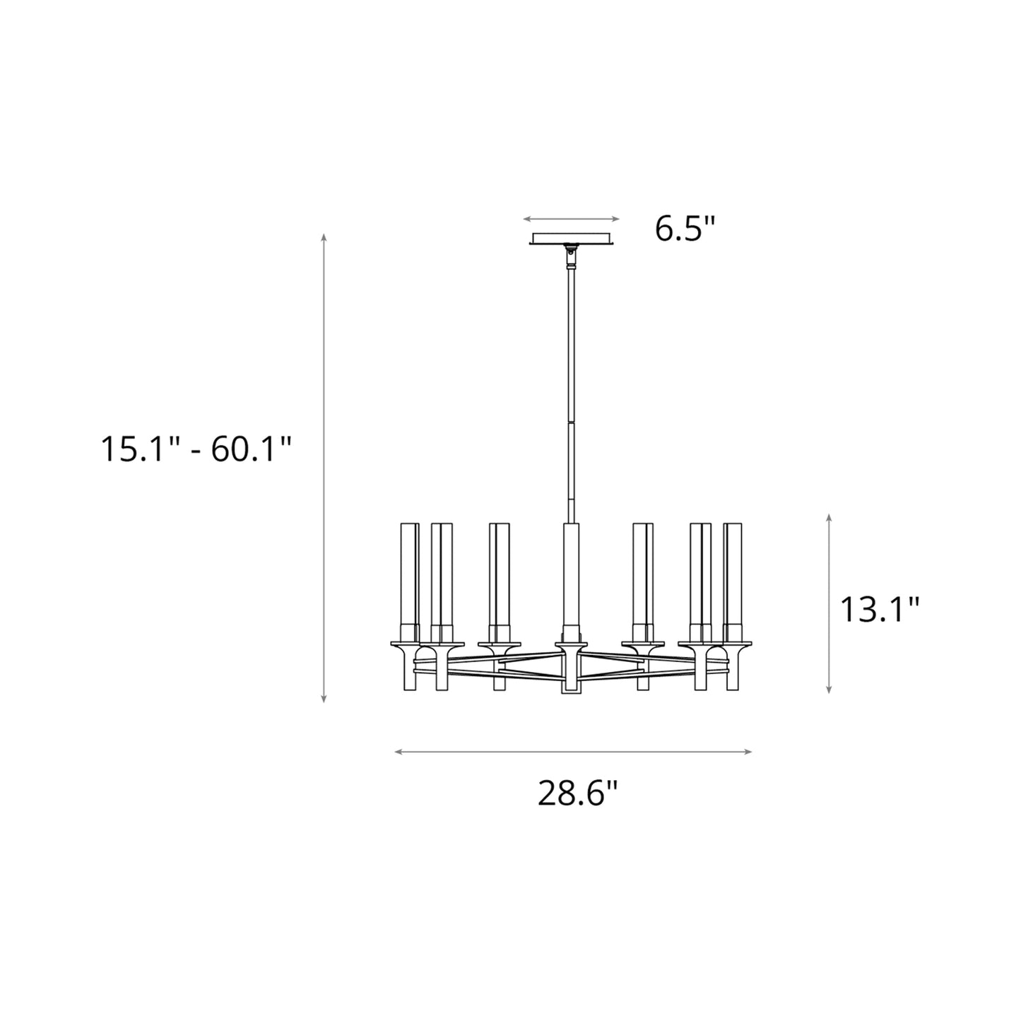 Truss Round Chandelier - line drawing.