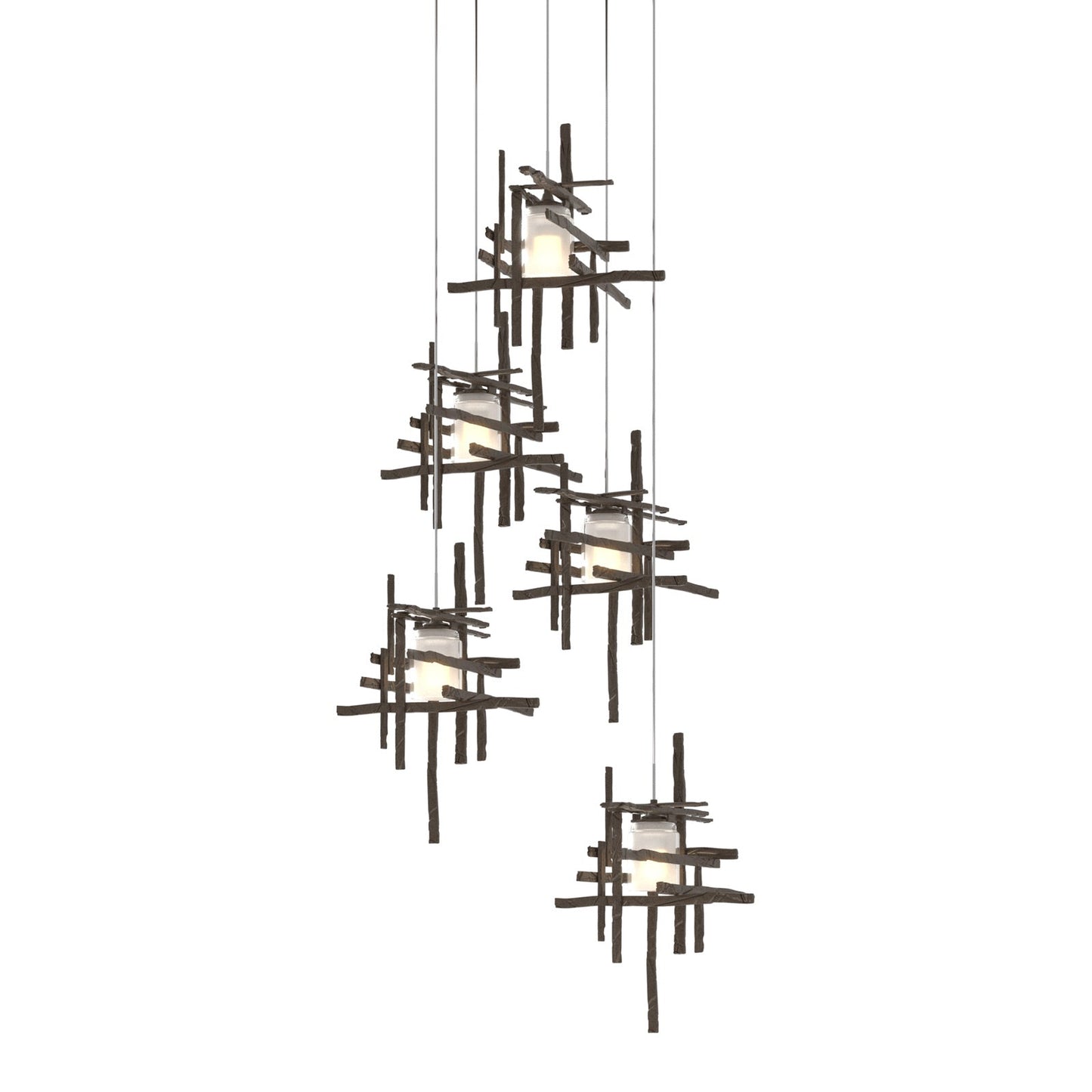 Tura Multi Light Pendant Light in Bronze/Frosted Glass (Long/5-Light).