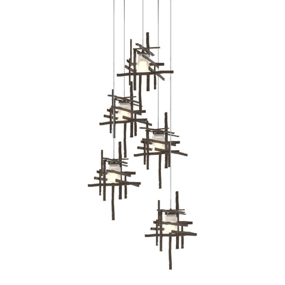 Tura Multi Light Pendant Light in Bronze/Frosted Glass (Long/5-Light).