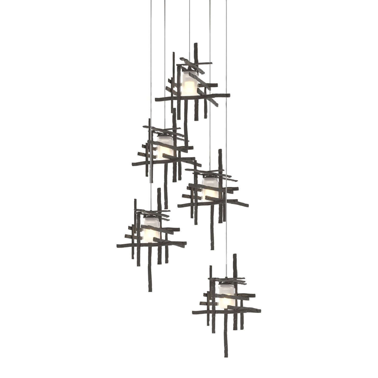 Tura Multi Light Pendant Light in Dark Smoke/Frosted Glass (Long/5-Light).