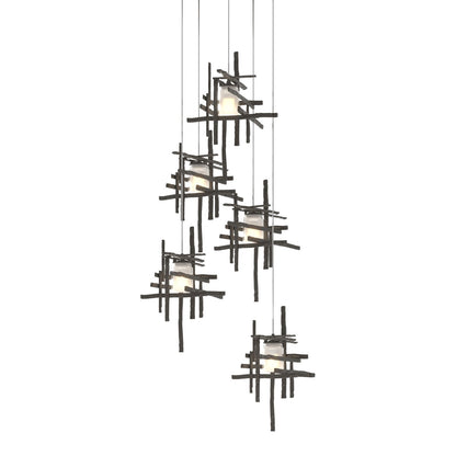 Tura Multi Light Pendant Light in Dark Smoke/Frosted Glass (Long/5-Light).