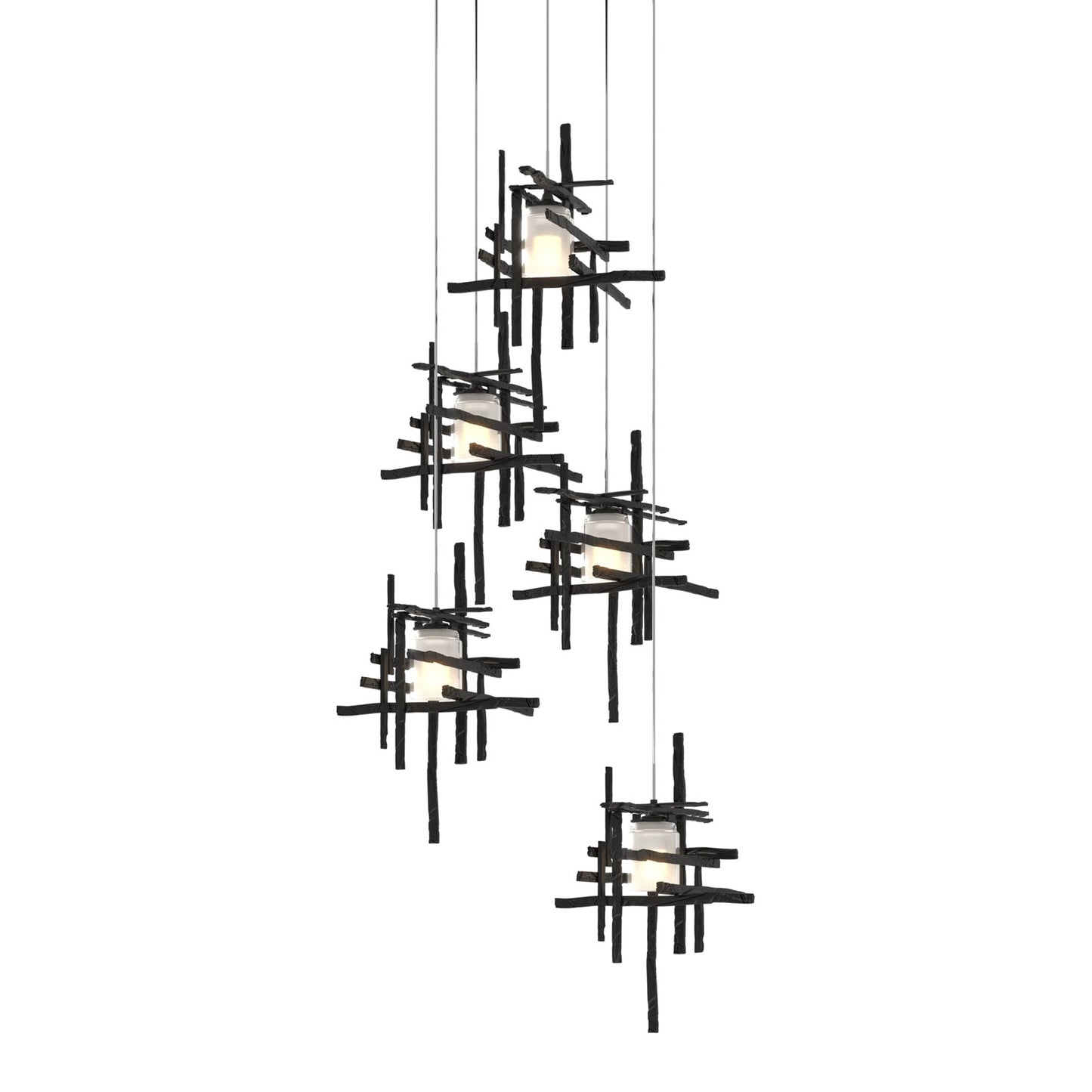 Tura Multi Light Pendant Light in Ink/Frosted Glass (Long/5-Light).