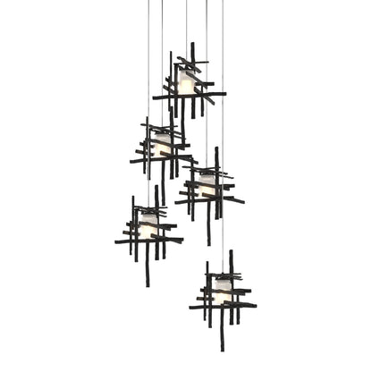 Tura Multi Light Pendant Light in Ink/Frosted Glass (Long/5-Light).