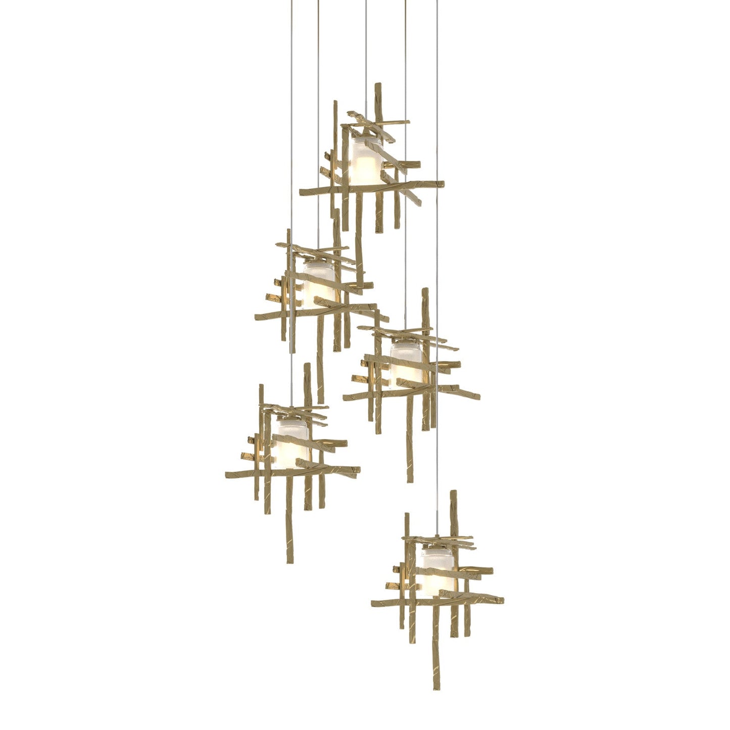 Tura Multi Light Pendant Light in Modern Brass/Frosted Glass (Long/5-Light).