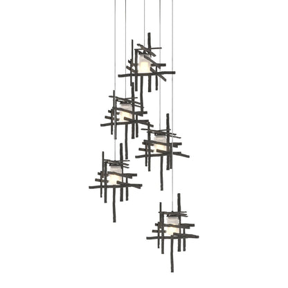 Tura Multi Light Pendant Light in Natural Iron/Frosted Glass (Long/5-Light).