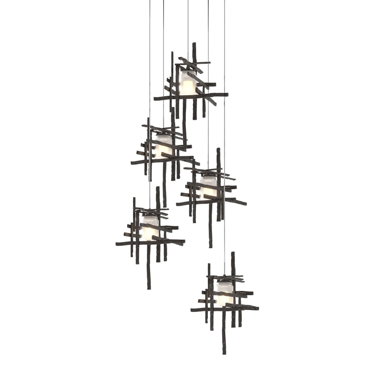 Tura Multi Light Pendant Light in Oil Rubbed Bronze/Frosted Glass (Long/5-Light).