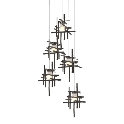 Tura Multi Light Pendant Light in Oil Rubbed Bronze/Frosted Glass (Long/5-Light).