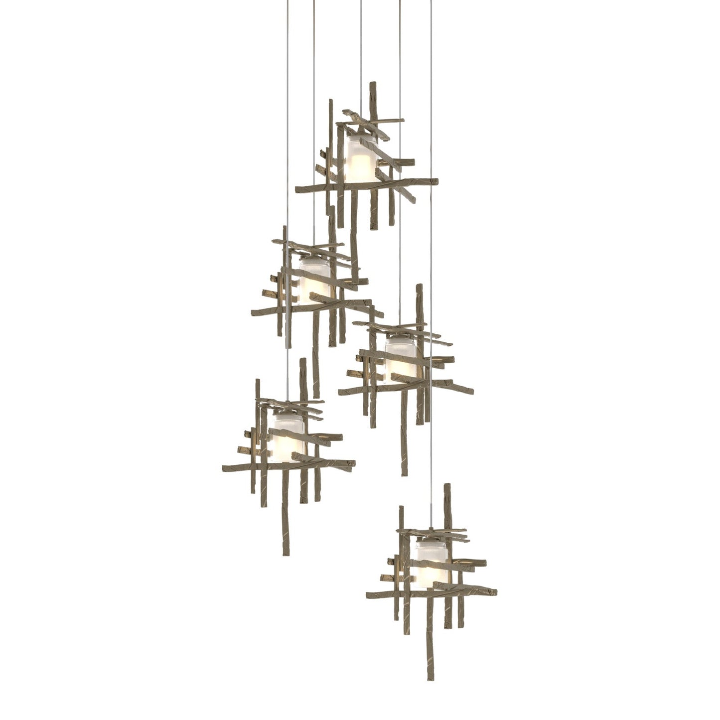 Tura Multi Light Pendant Light in Soft Gold/Frosted Glass (Long/5-Light).