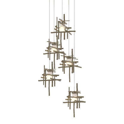 Tura Multi Light Pendant Light in Soft Gold/Frosted Glass (Long/5-Light).