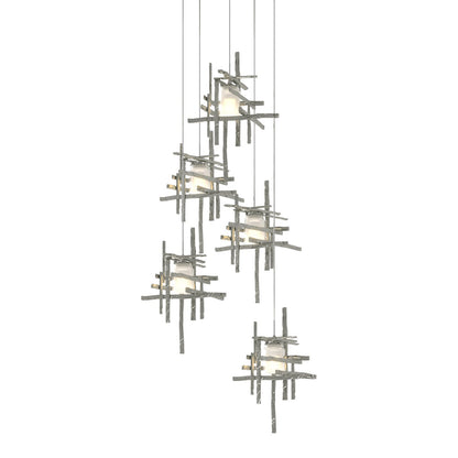 Tura Multi Light Pendant Light in Sterling/Frosted Glass (Long/5-Light).