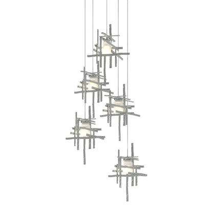 Tura Multi Light Pendant Light in Vintage Platinum/Frosted Glass (Long/5-Light).