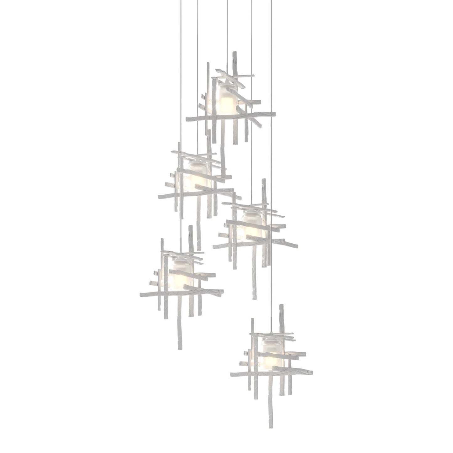 Tura Multi Light Pendant Light in White/Frosted Glass (Long/5-Light).